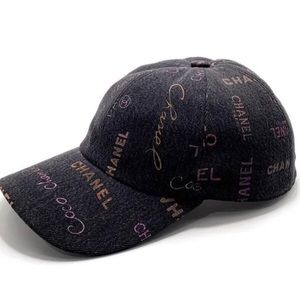 Authentic CHANEL Logo Black Denim Baseball Cap Hat Brand New